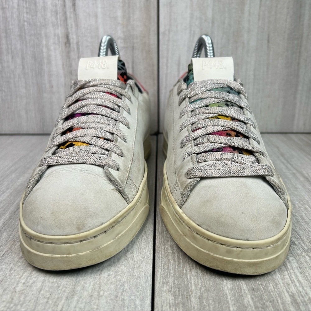 P448 Jack White Pink Leather Leopard Print Low Top Sneaker Womens Size 7 EUR 37 - Picture 5 of 12